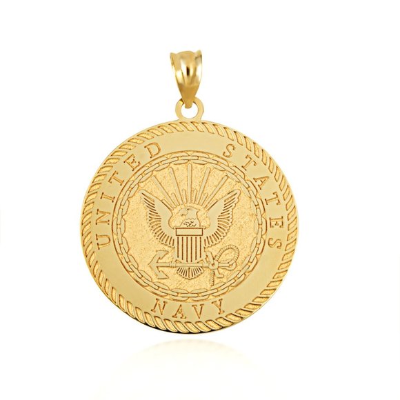 14k Medallion Pendant 14K Solid Gold US Navy Emblem Textured